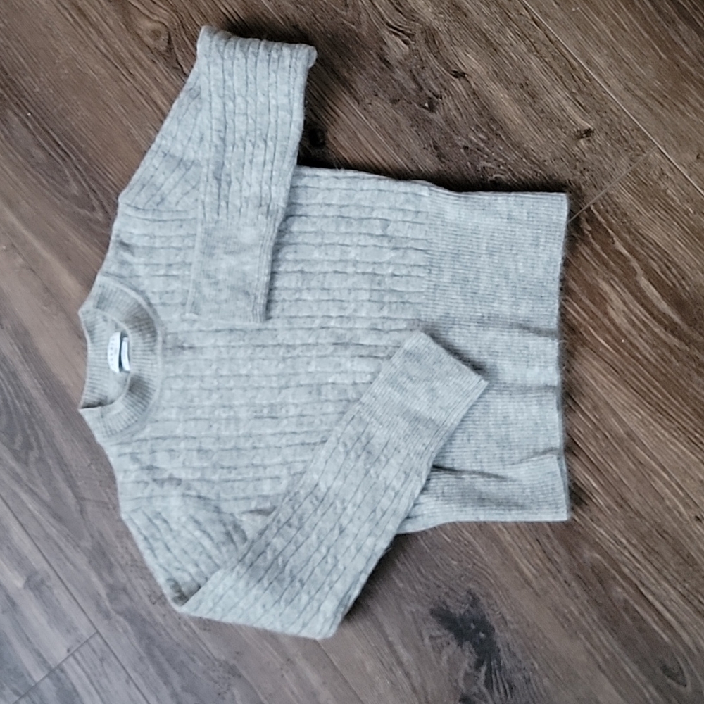 Sandro Gray Cable Knit Crewneck Sweater